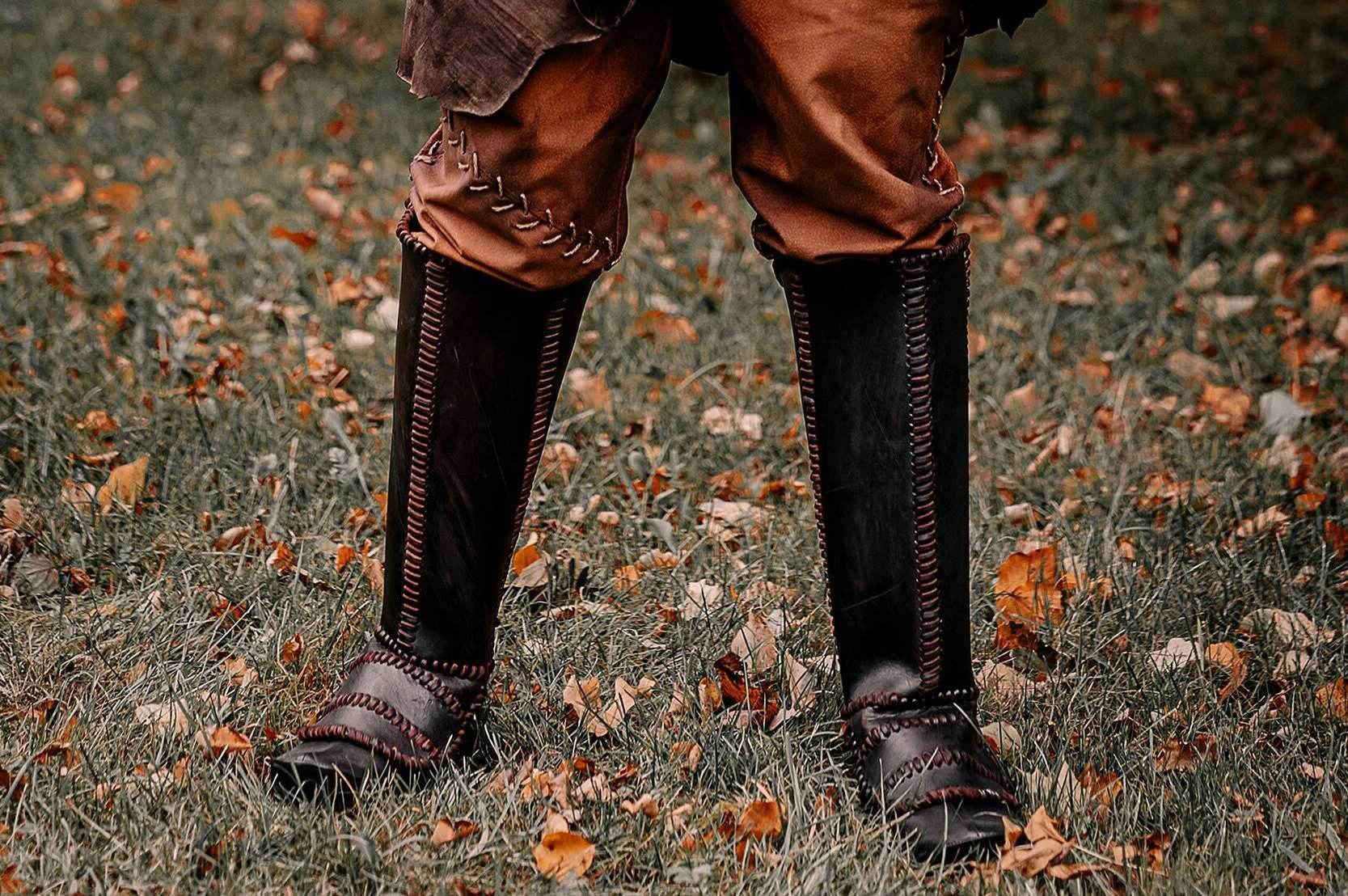 Viking leather shin guards - brown (lie photo) / S