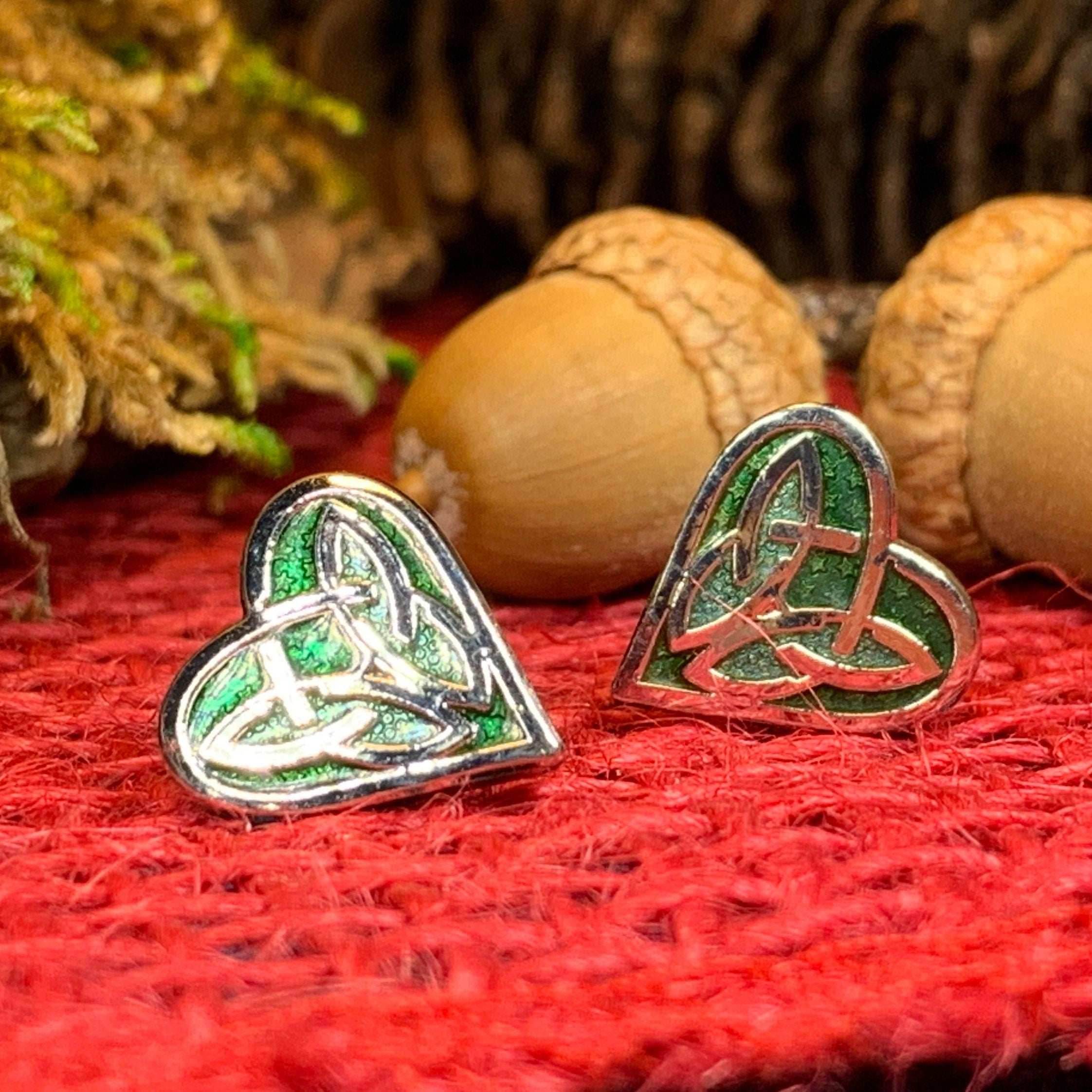 Celtic Heart Stud Earrings - Green