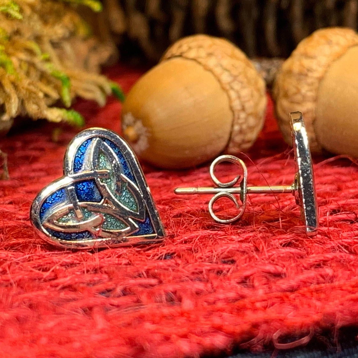 Celtic Heart Stud Earrings - Green