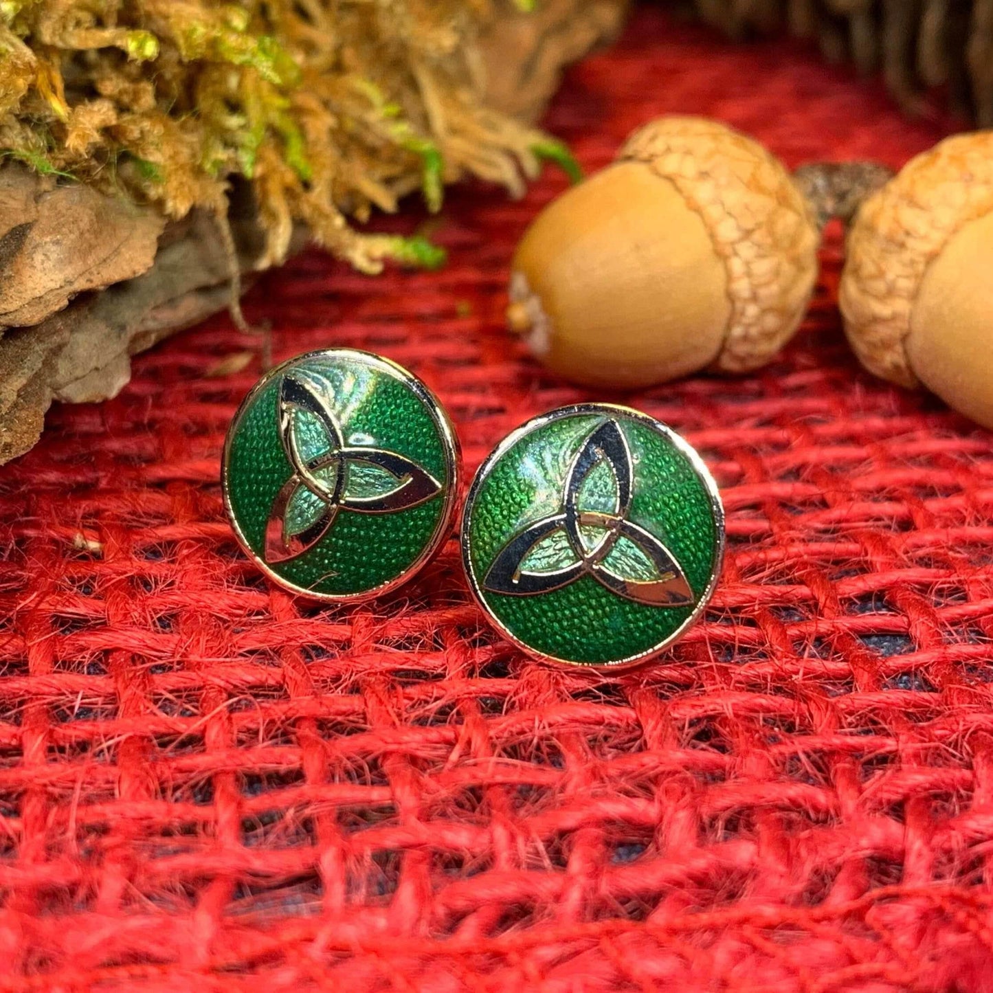 Trinity Knot Stud Earrings - Green