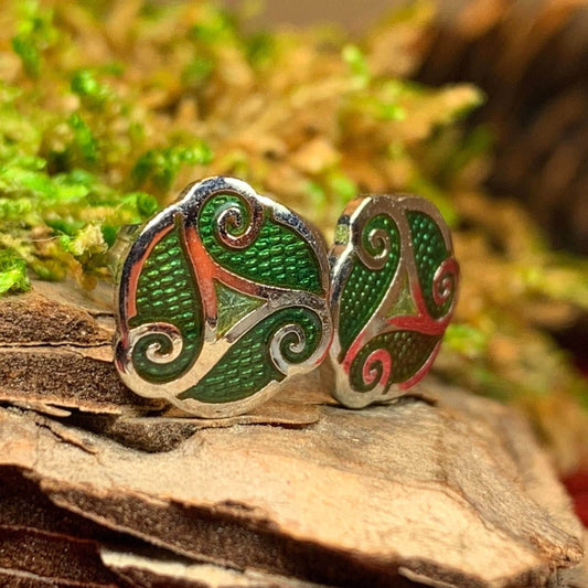 Celtic Spiral Stud Earrings - Green
