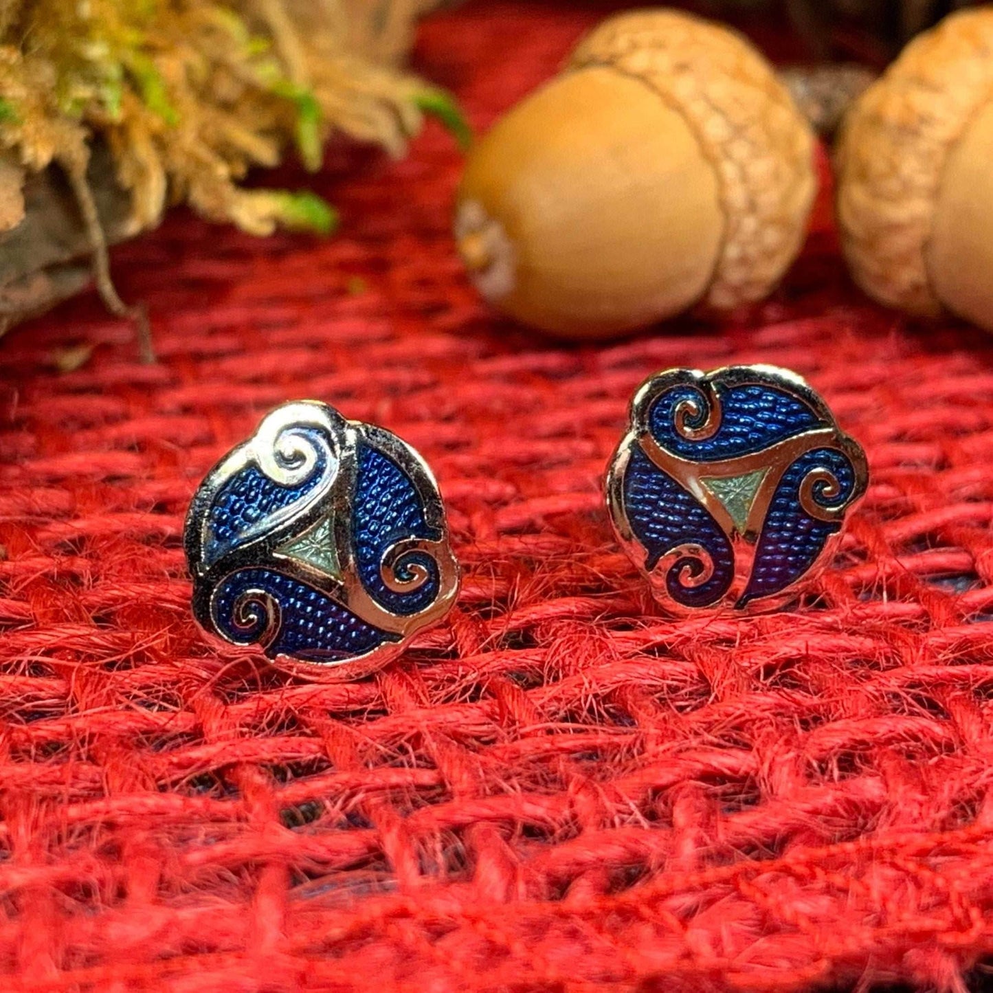 Celtic Spiral Stud Earrings - Blue