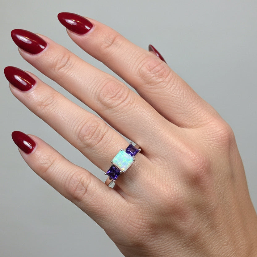 Scottish Mist Opal & Amethyst Ring