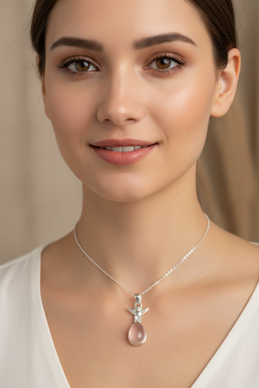 Nissa Rose Quartz Owl Necklace