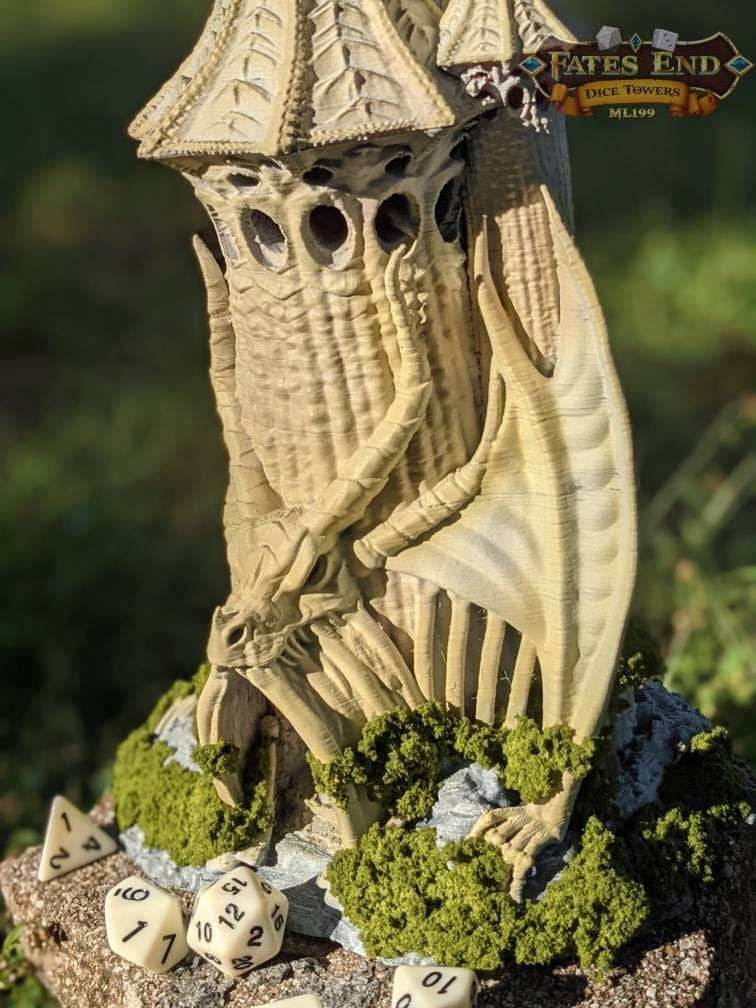 Skeletal Dragon Necromancer Lich 3D Printed Dice Tower-Fate's End Collection-Tabletop RPG Cosplay - Dungeons and Dragon DnD D&D Wargaming. - Black / Yes- Include Random Dice Set