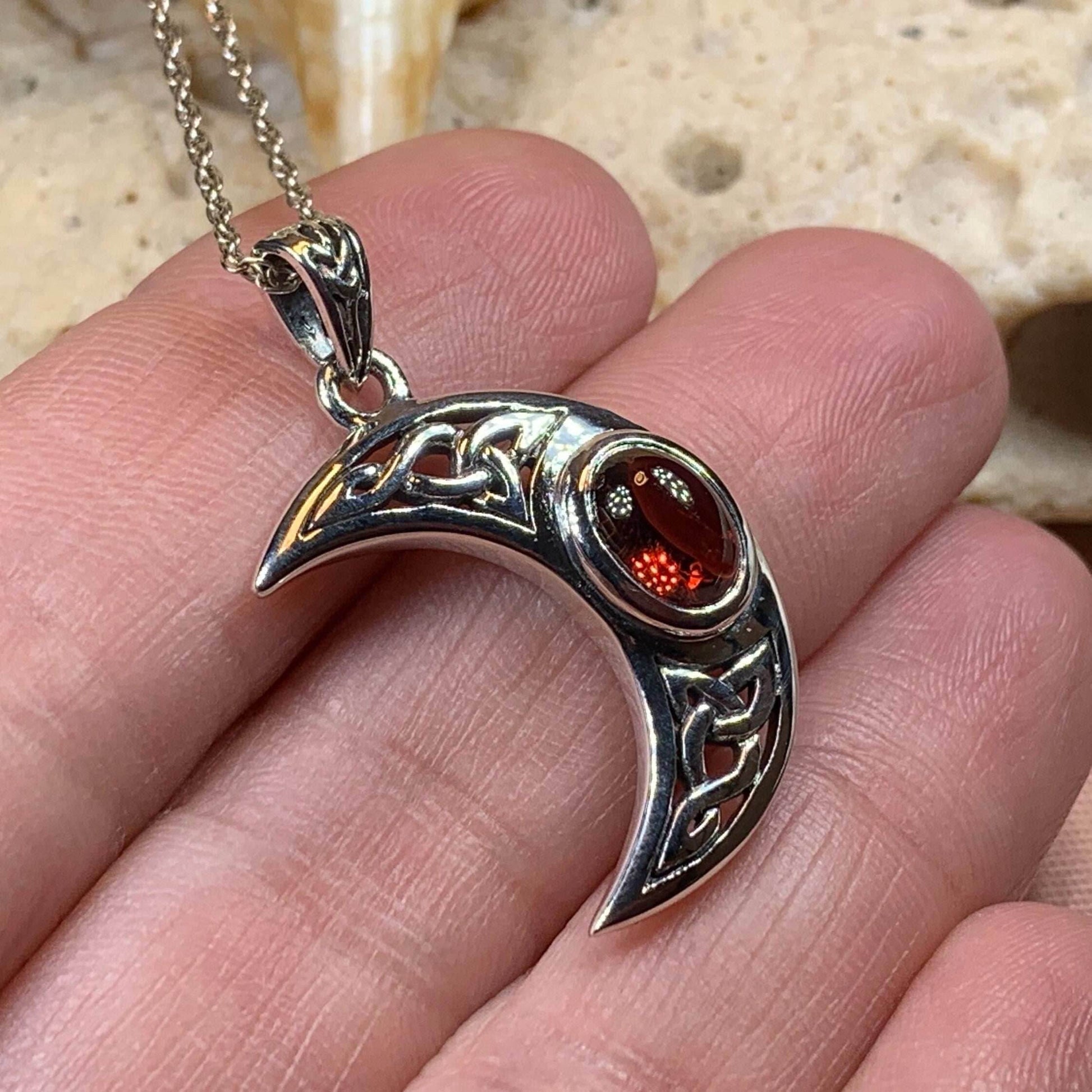 Arlynn Celtic Moon Necklace - 18 / Garnet
