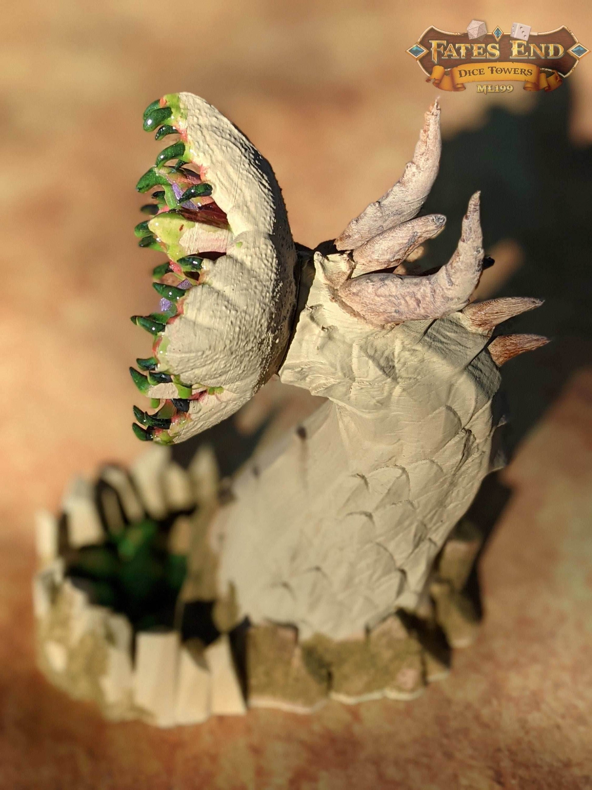 Dune Sand Worm 3D Printed Dice Tower - Fate's End Collection - Embark on a Thrilling Adventure! - Black / Yes- Include Random Dice Set