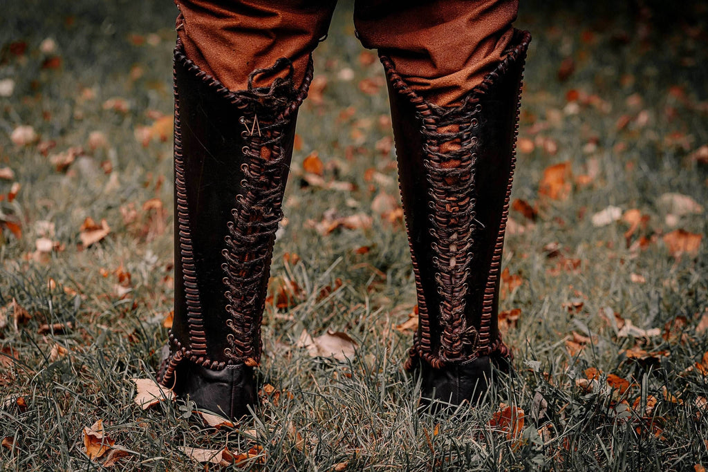 Viking leather shin guards - brown (lie photo) / S