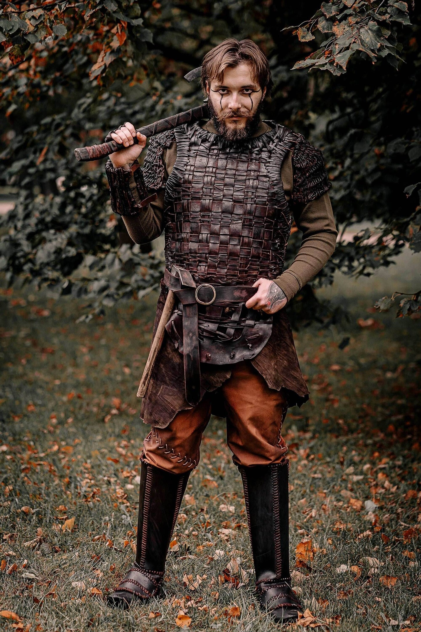 Viking leather shin guards - brown (lie photo) / S