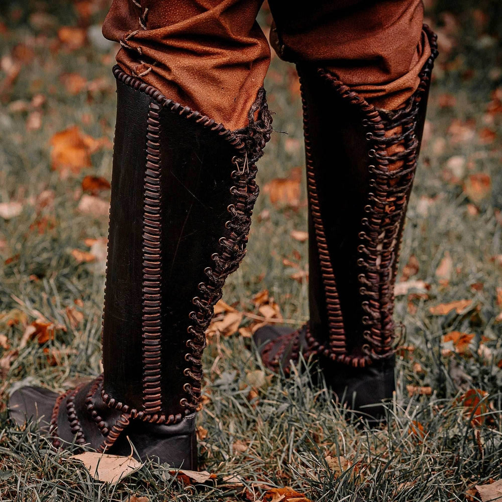 Viking leather shin guards - brown (lie photo) / S