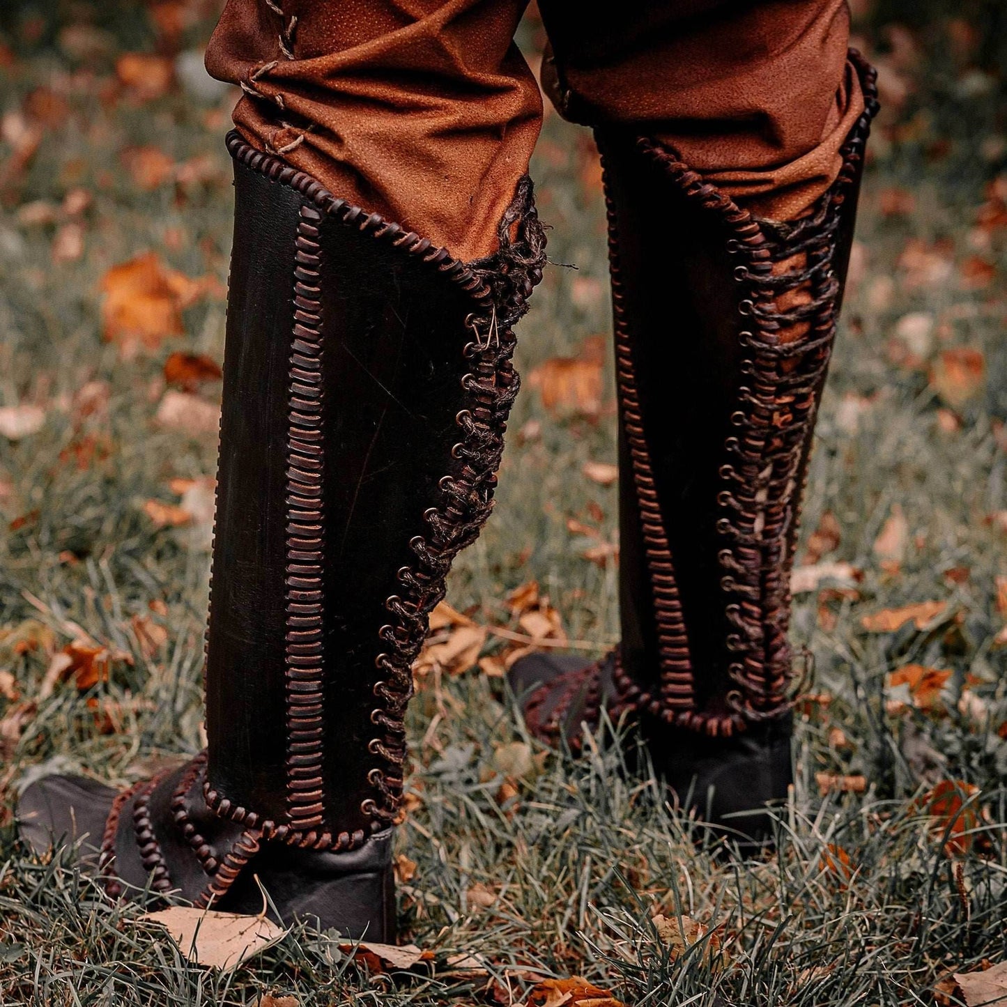 Viking leather shin guards - brown (lie photo) / S