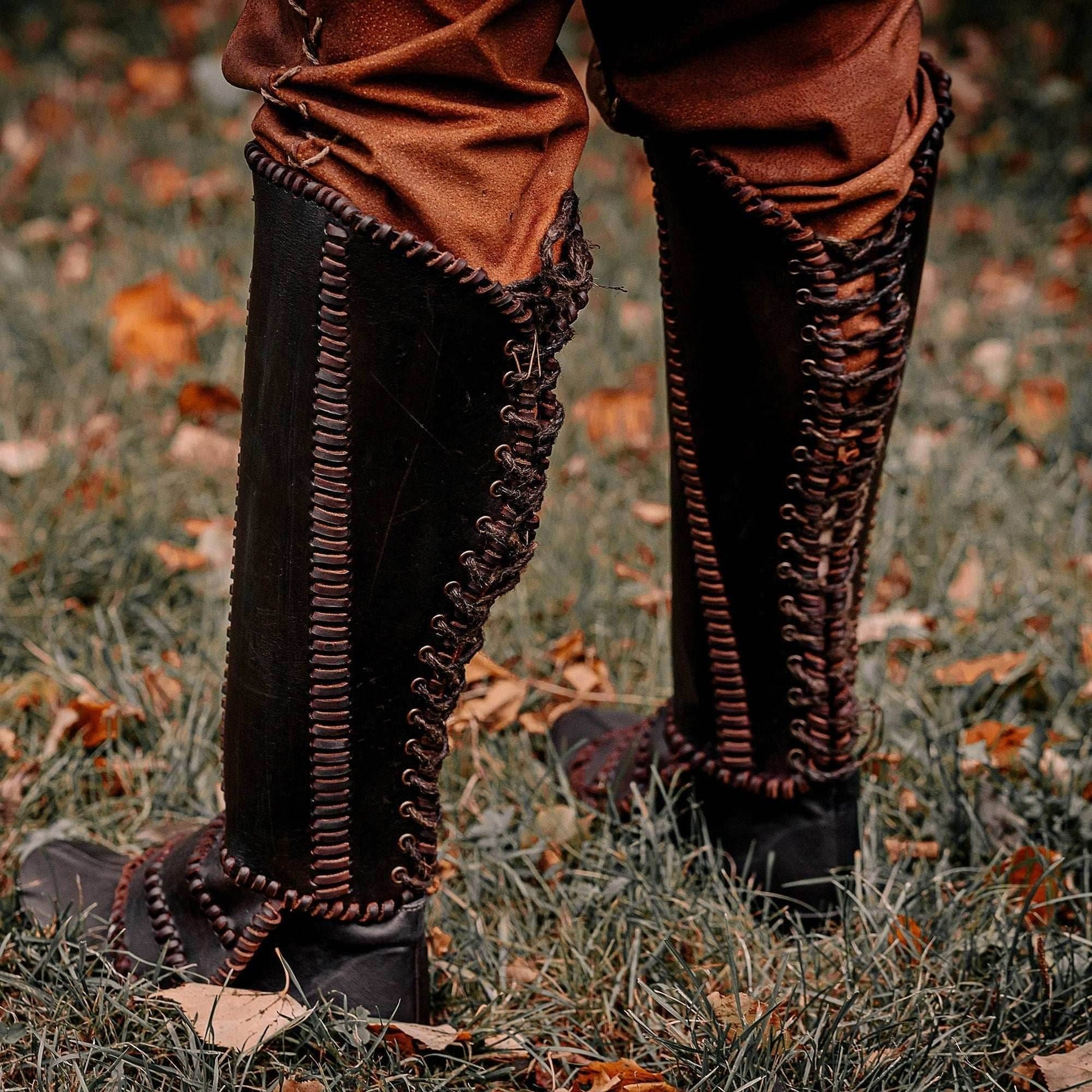 Viking leather shin guards - brown (lie photo) / S