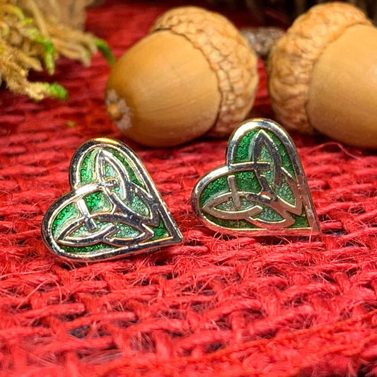 Celtic Heart Stud Earrings - Green
