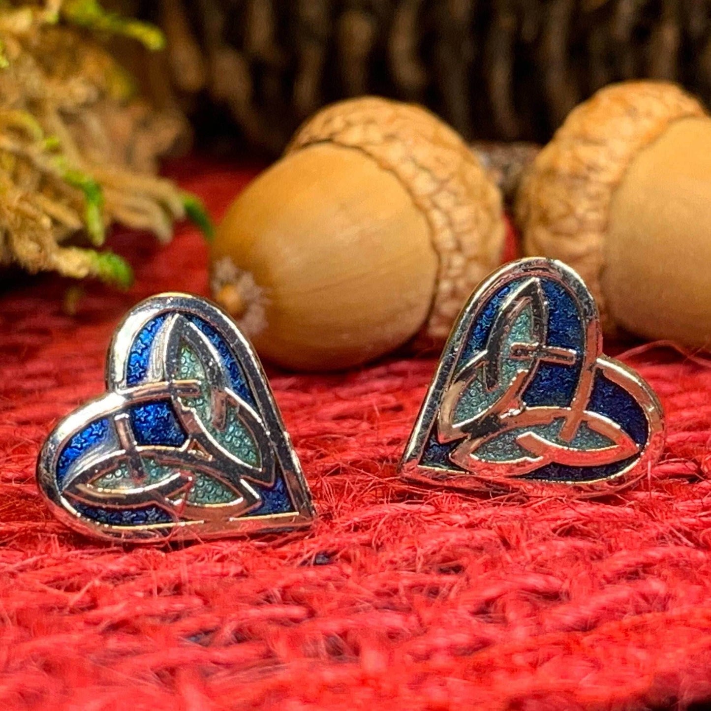 Celtic Heart Stud Earrings - Blue
