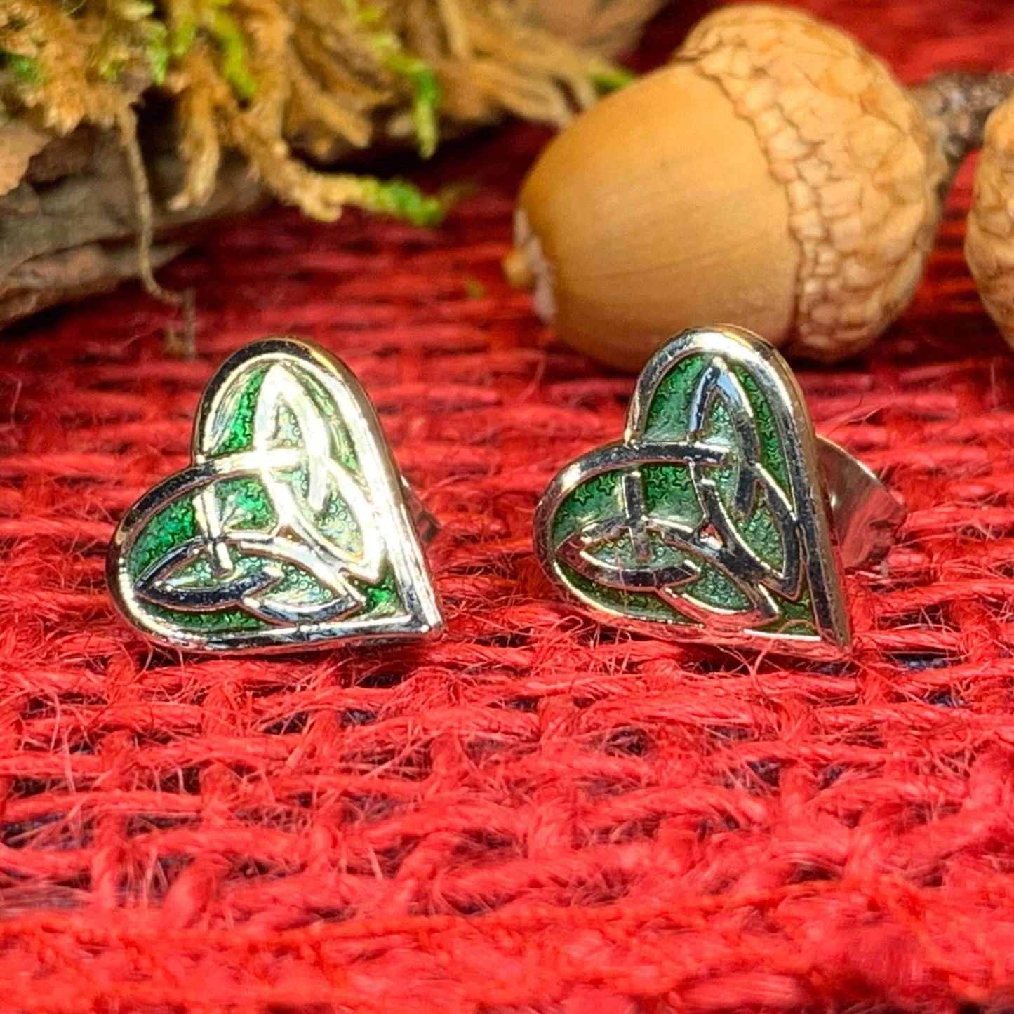 Celtic Heart Stud Earrings - Green