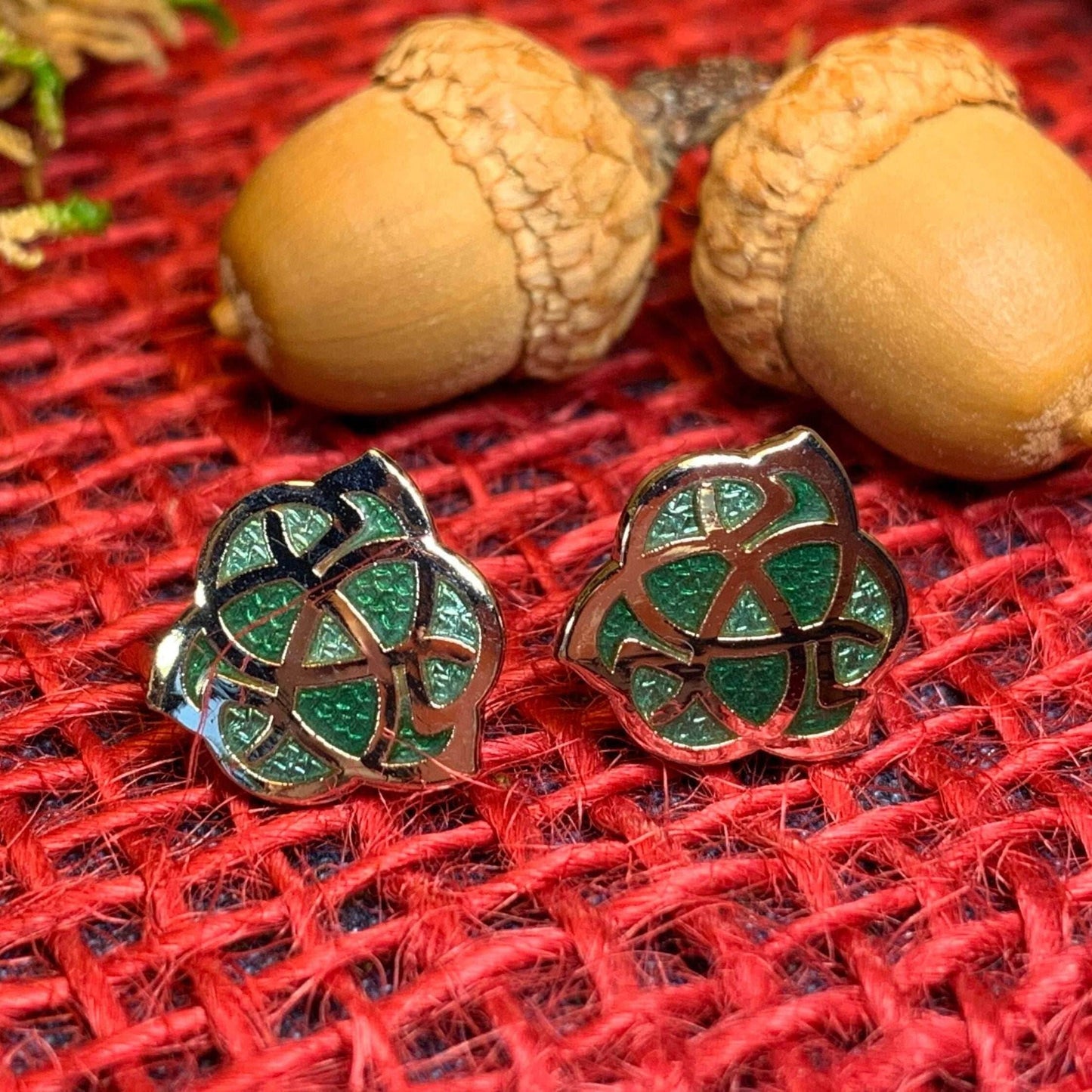 Celtic Knot Stud Earrings - Green