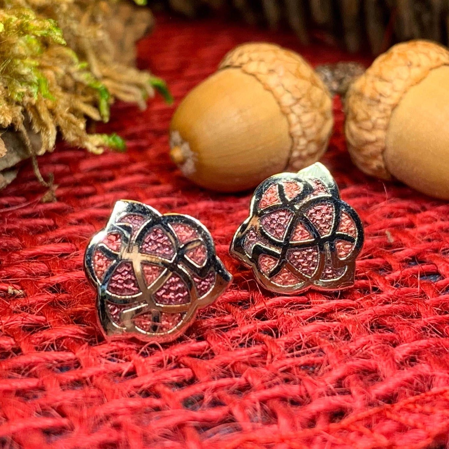 Celtic Knot Stud Earrings - Red
