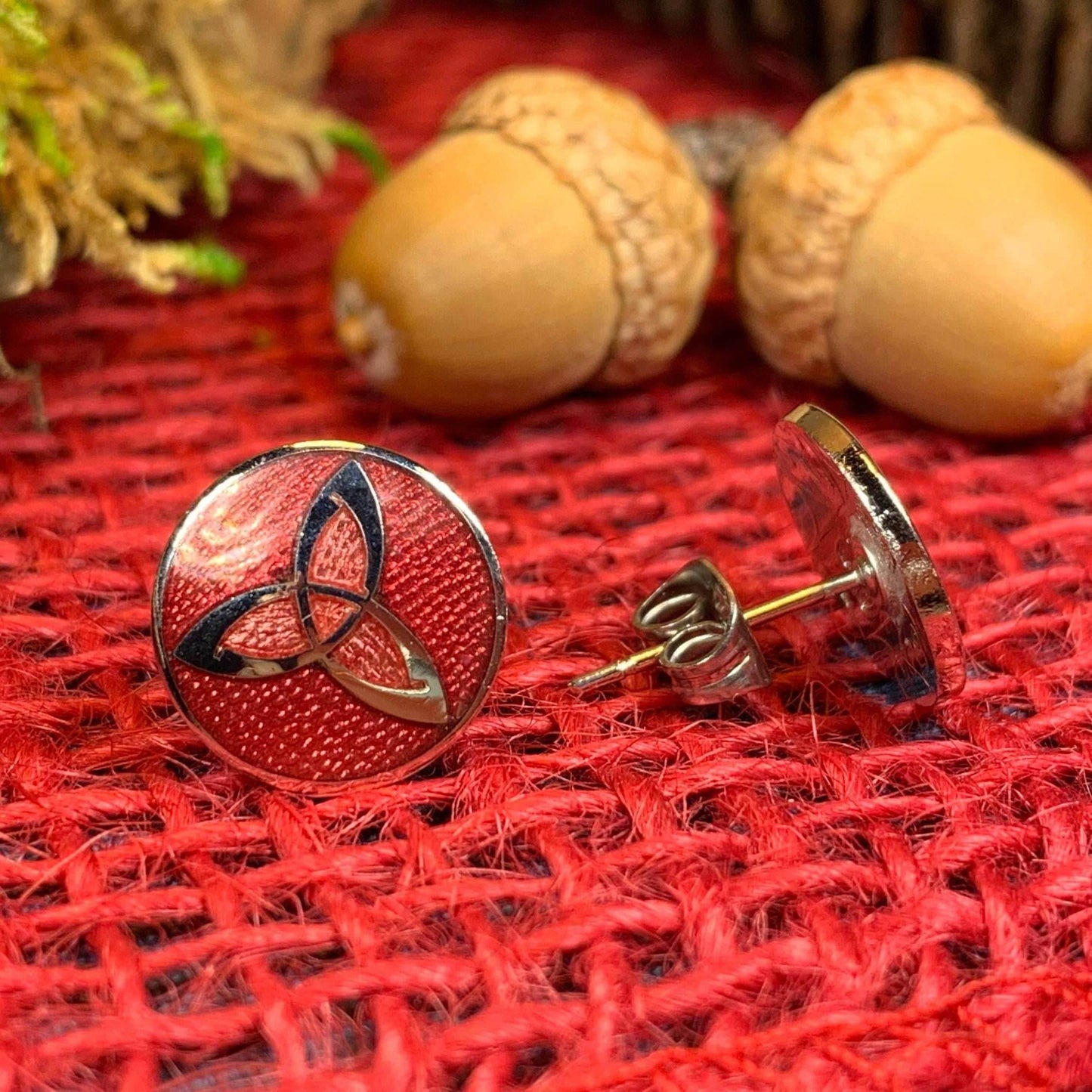 Trinity Knot Stud Earrings - Red