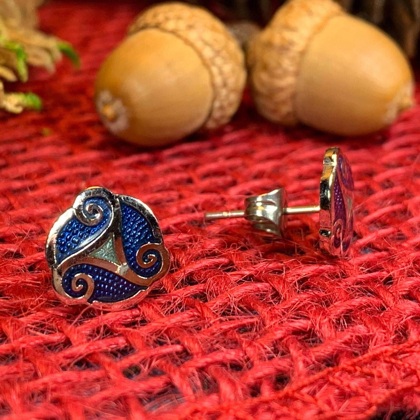 Celtic Spiral Stud Earrings - Blue