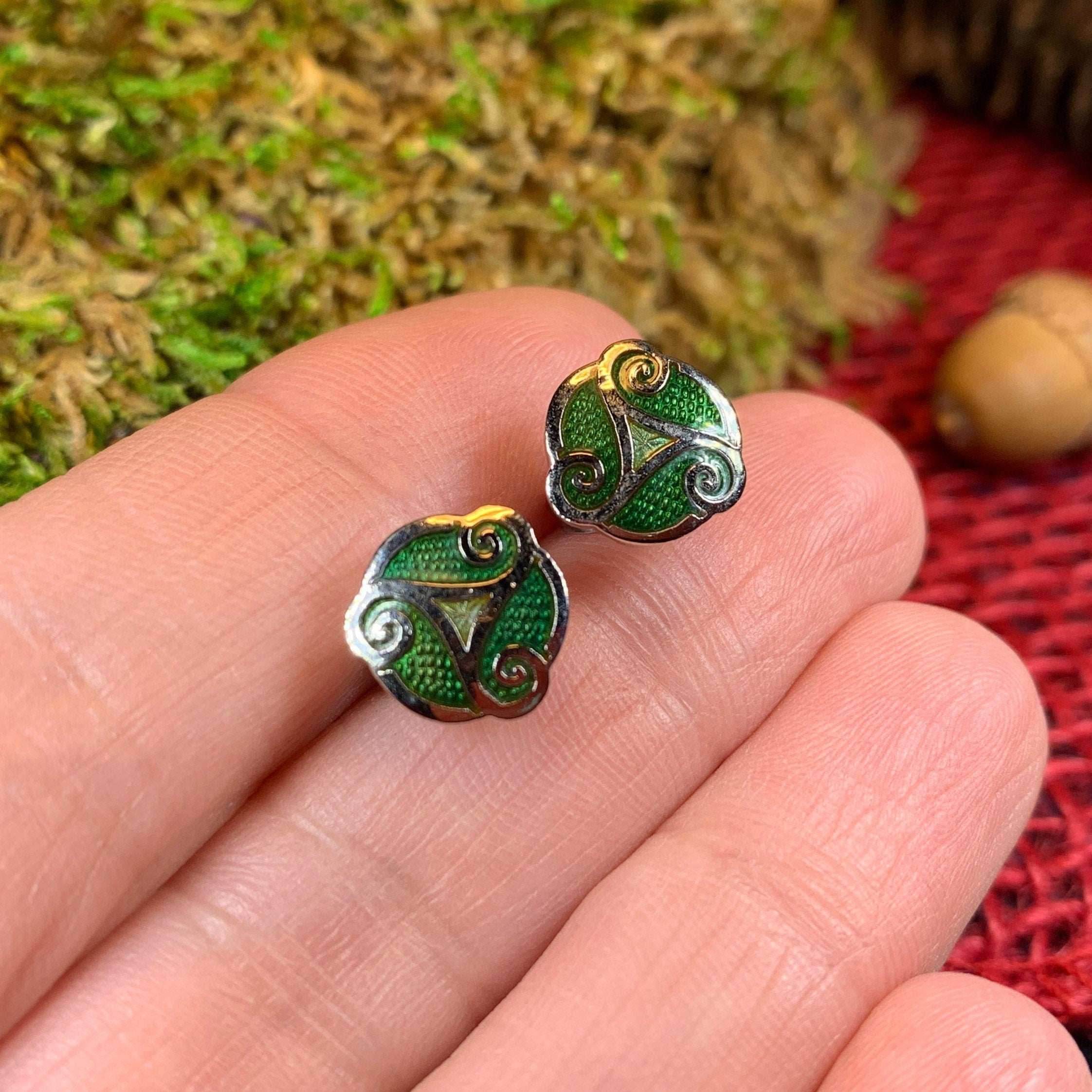 Celtic Spiral Stud Earrings - Blue