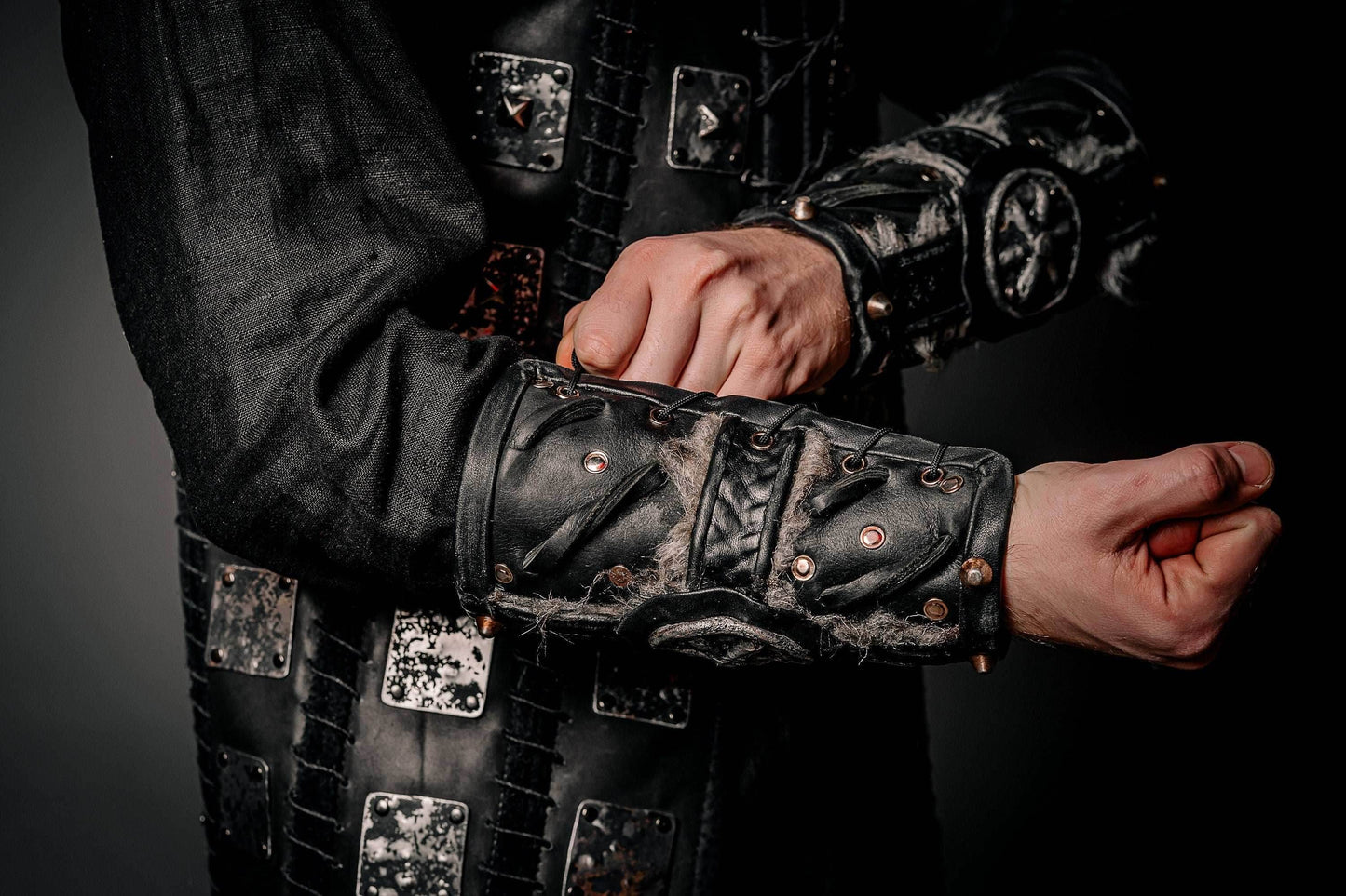 Medieval leather bracers for Larp - for one hand