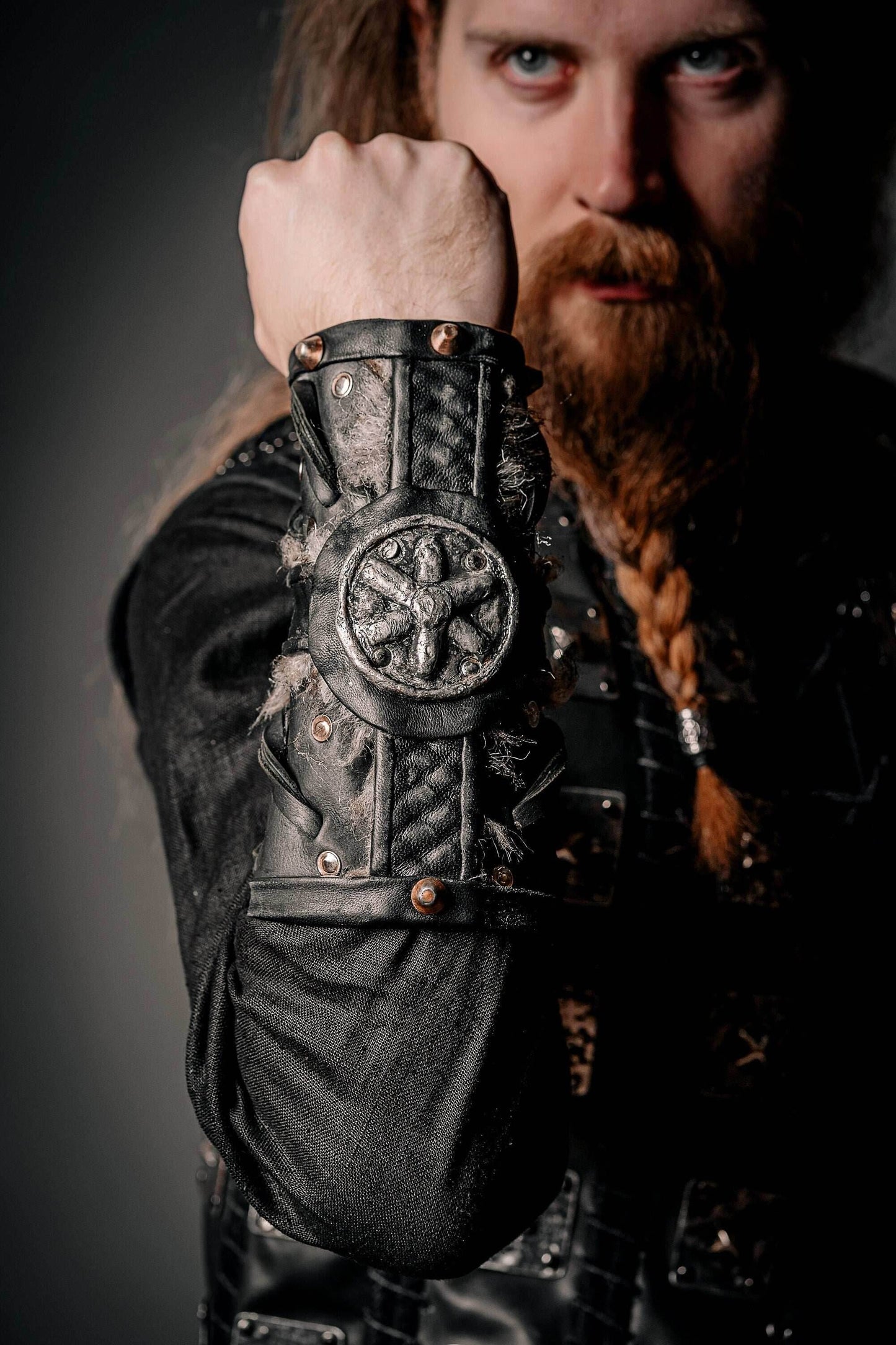 Medieval leather bracers for Larp - for one hand