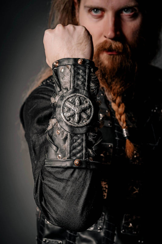 Medieval leather bracers for Larp - for one hand