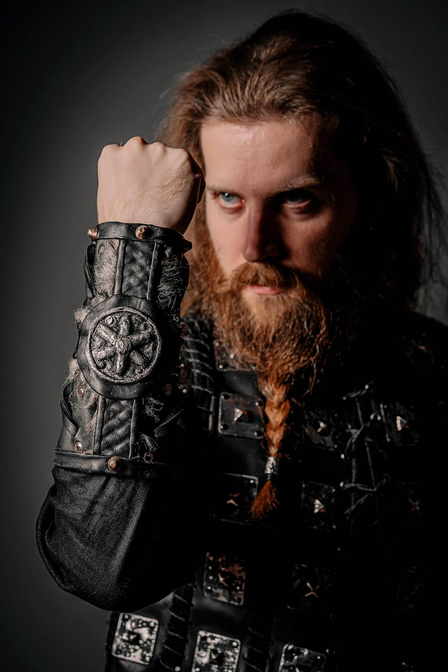 Medieval leather bracers for Larp - for one hand