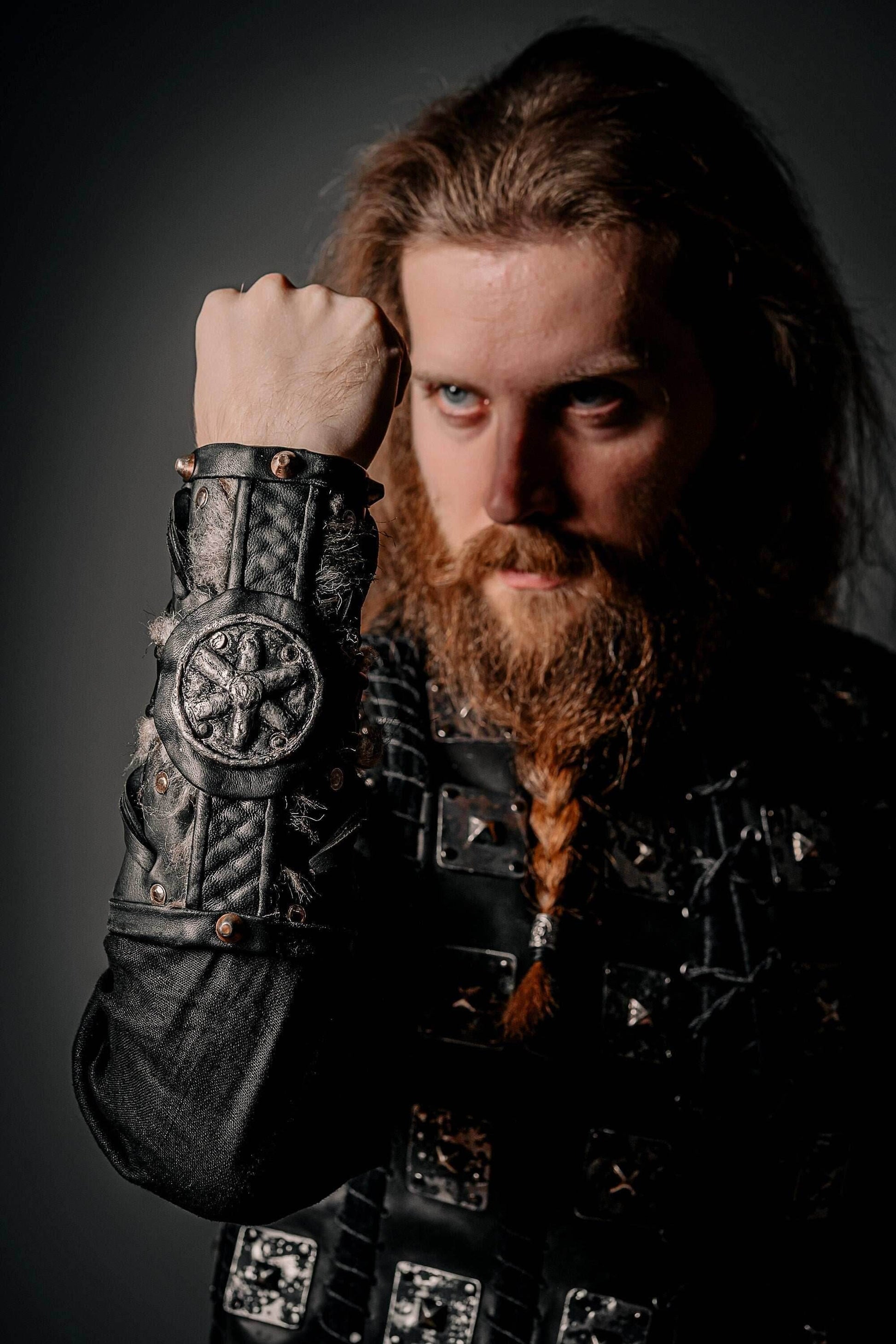 Medieval leather bracers for Larp - for one hand