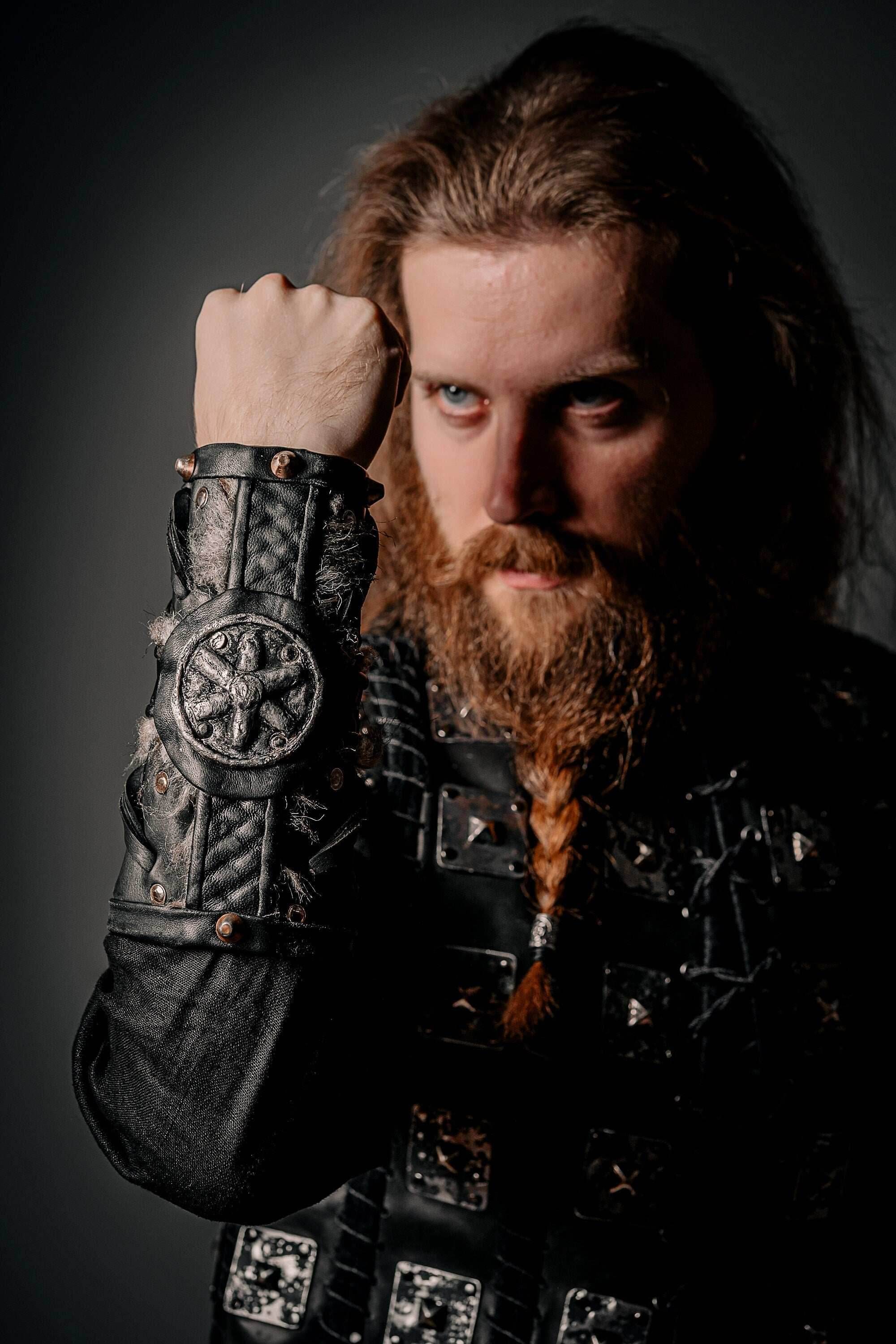 Medieval leather bracers for Larp - for one hand
