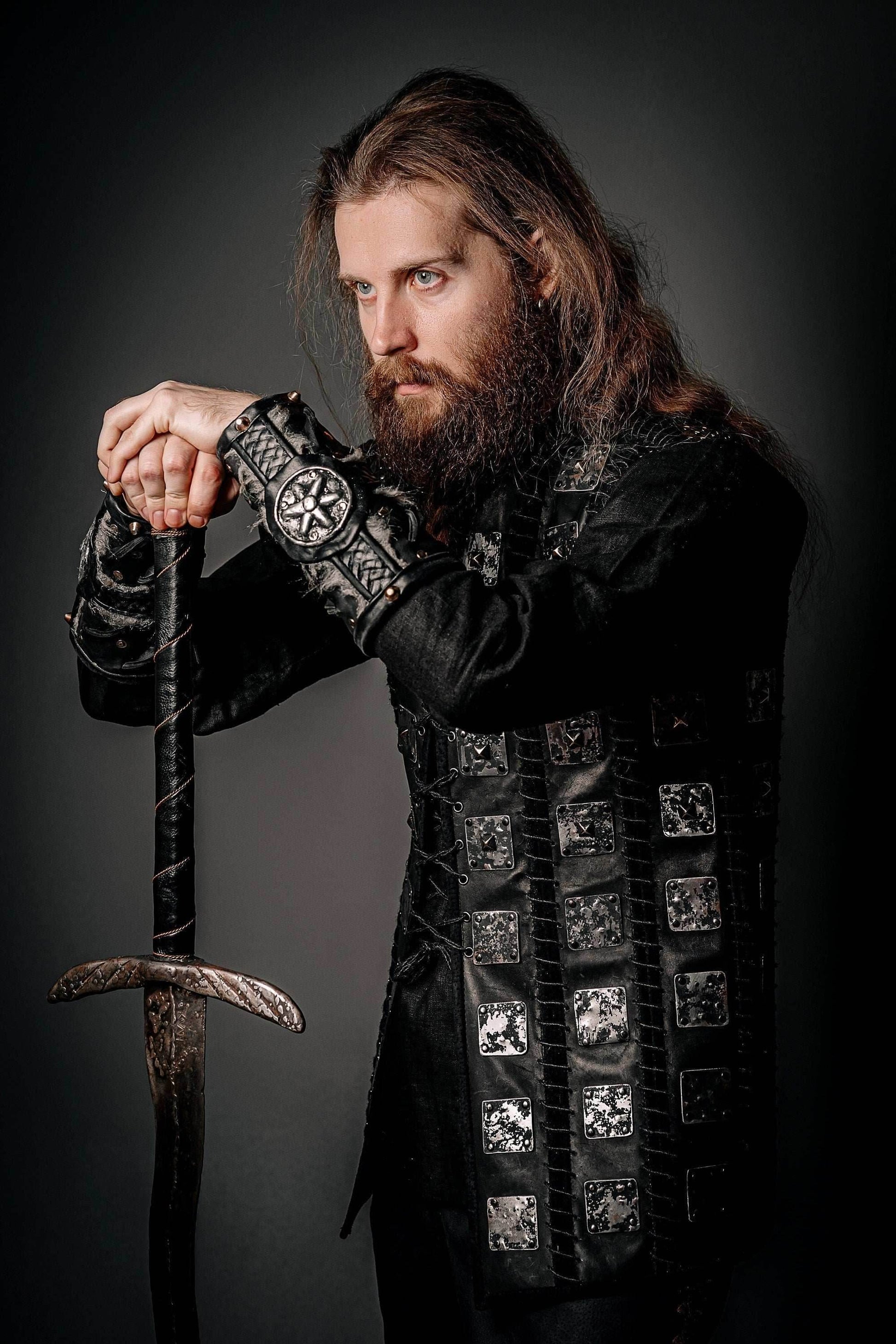 Medieval leather bracers for Larp - for one hand