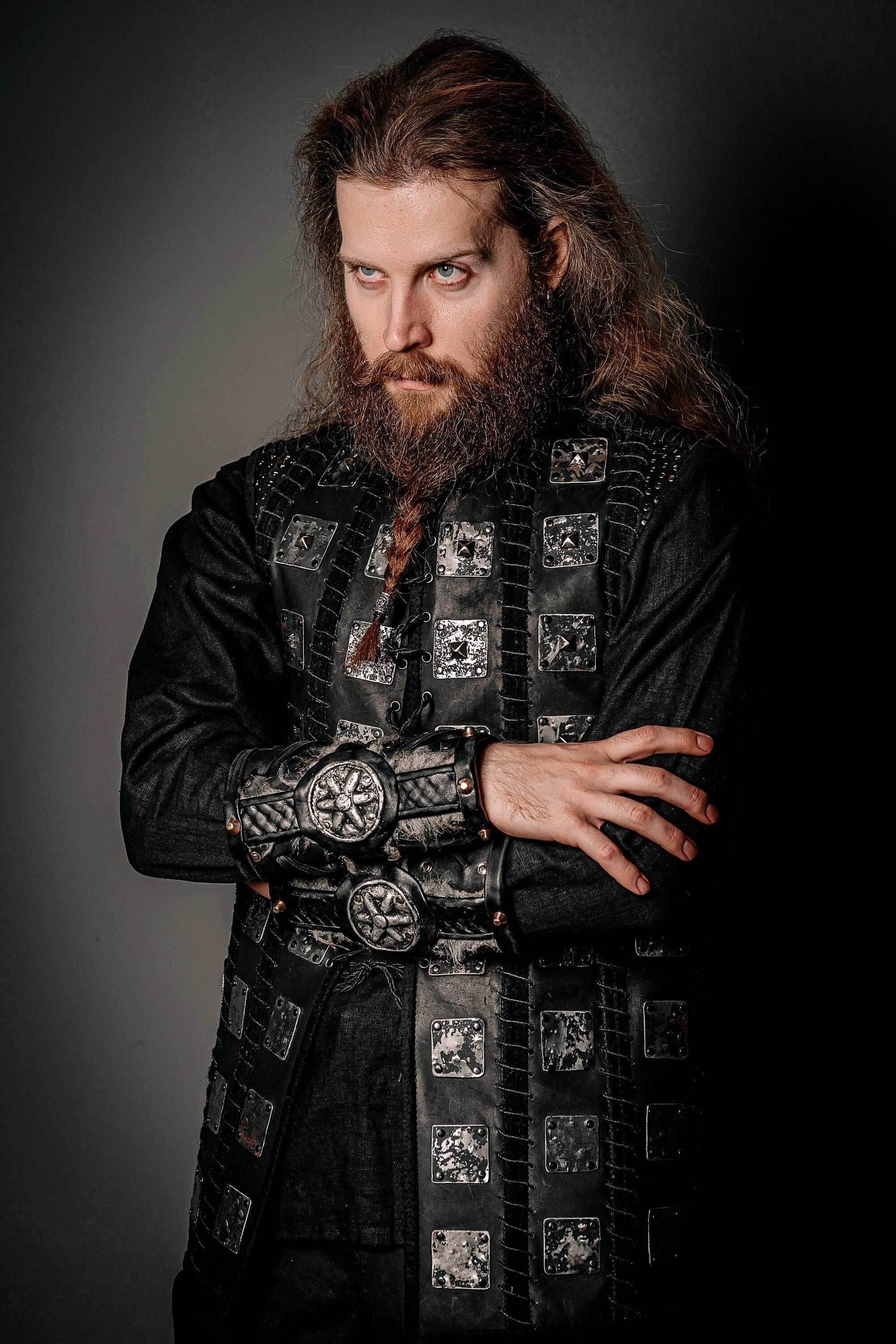 Medieval leather bracers for Larp - for one hand