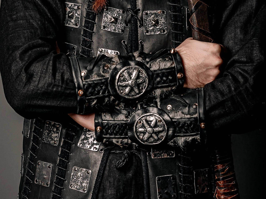 Medieval leather bracers for Larp - for one hand