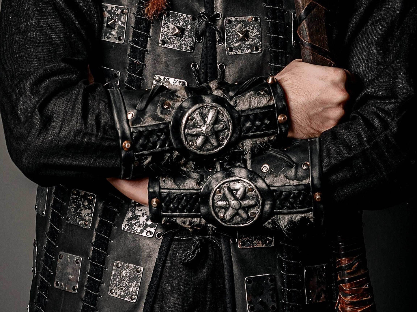 Medieval leather bracers for Larp - for one hand