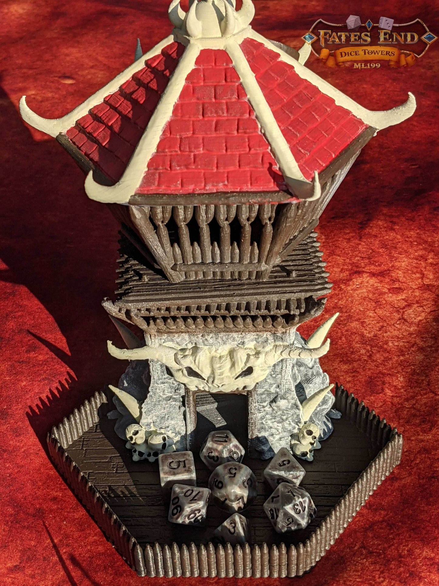 Barbarian Class 3D Printed RPG Dice Tower - Fate's End Collection - Channel the Savage Might of Ancient Warriors with Each Roll. - Black / Yes- Include Random Dice Set