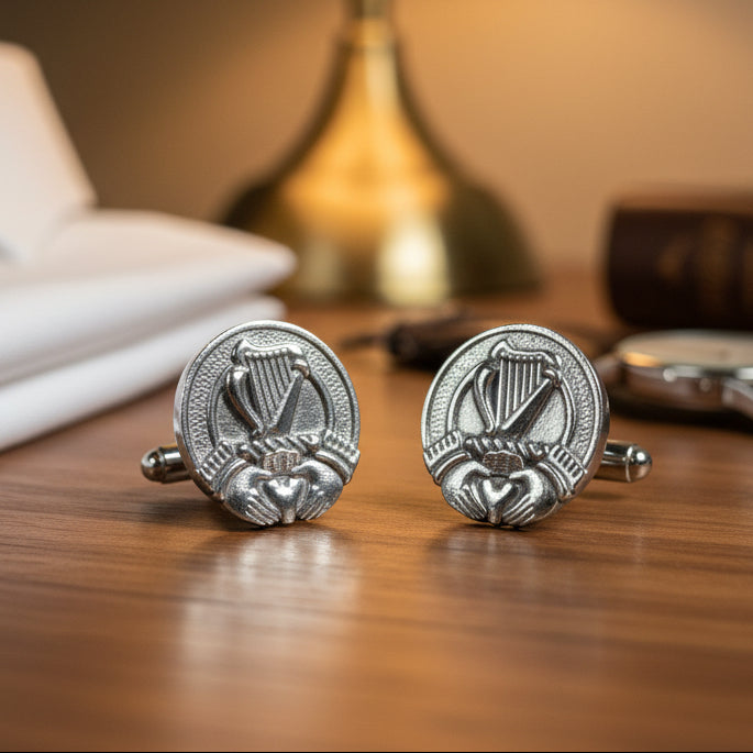 Irish Claddagh & Harp Cuff Links