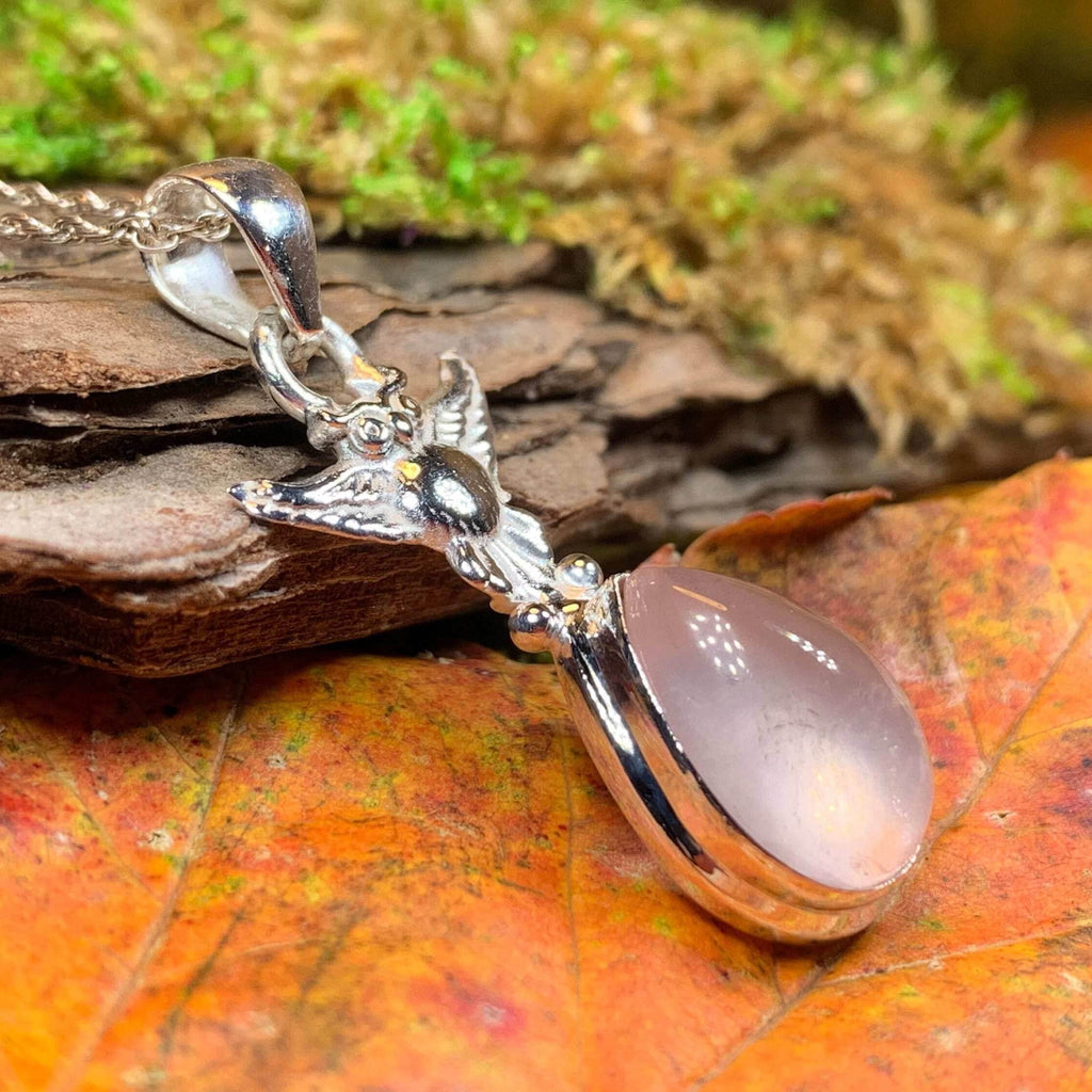 Nissa Rose Quartz Owl Necklace - 18