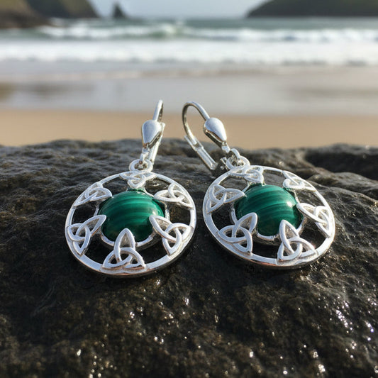 Malachite Trinity Knot Earrings