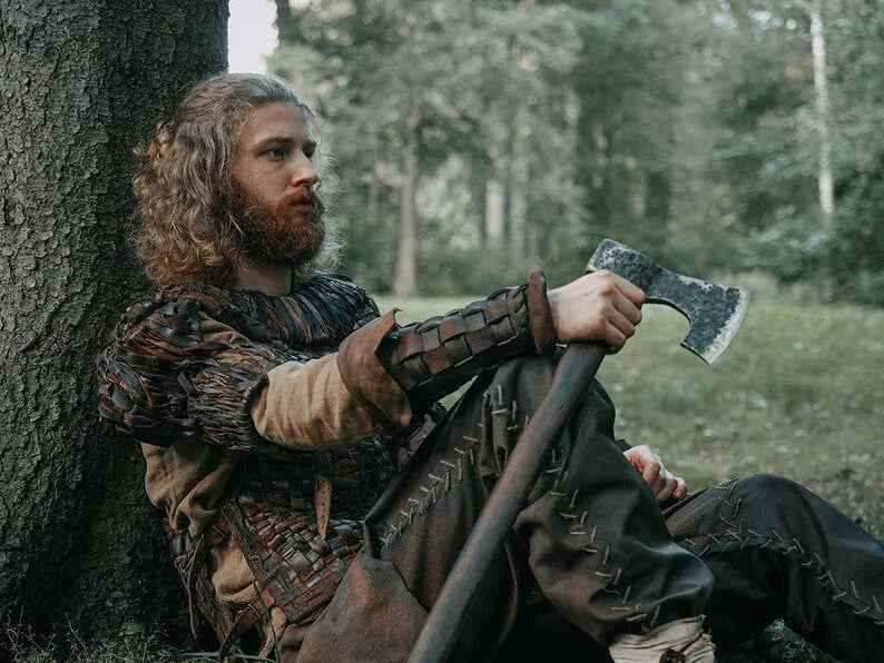 Medieval leather bracers for Larp - Brown (like foto) / For one hand