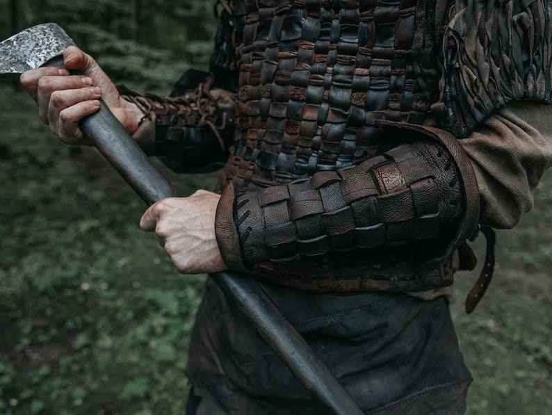 Medieval leather bracers for Larp - Brown (like foto) / For one hand