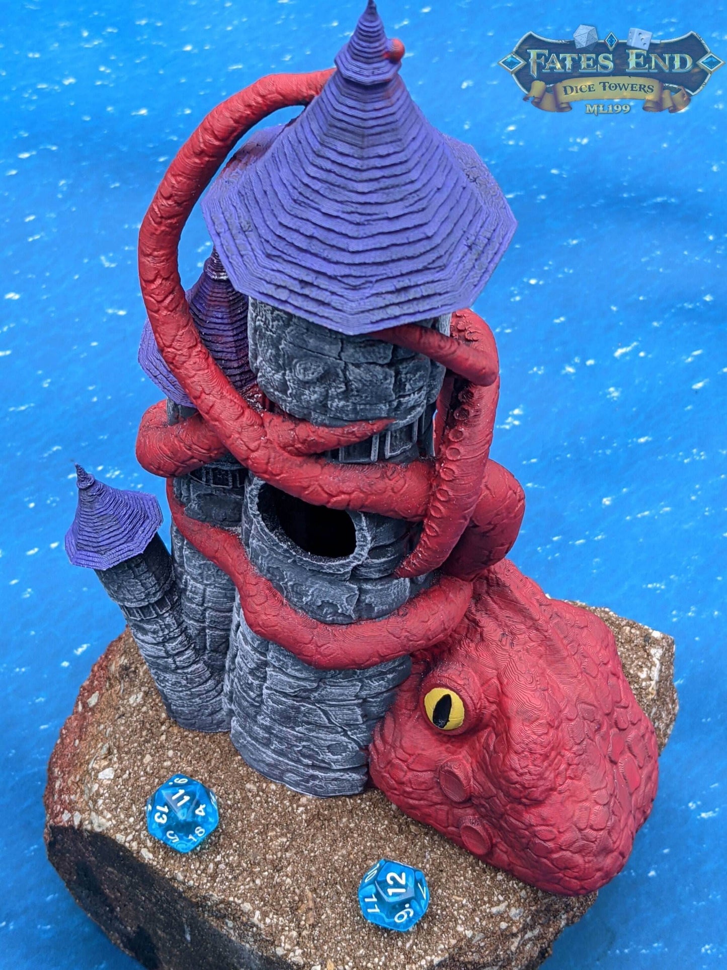 Kraken 3D Printed Dice Tower - Fate's End Collection by Kim Bolt- Release the Kraken!!! - Black / Yes- Include Random Dice Set