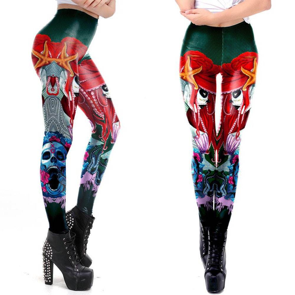 Day of the Dead Print Leggings | Yoga Pants | Dark Gothic Skull Stretchy - Small