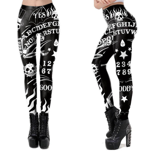 Gothic Ouija Board Print Leggings | Yoga Pants | Dark Skull Stretchy - Small