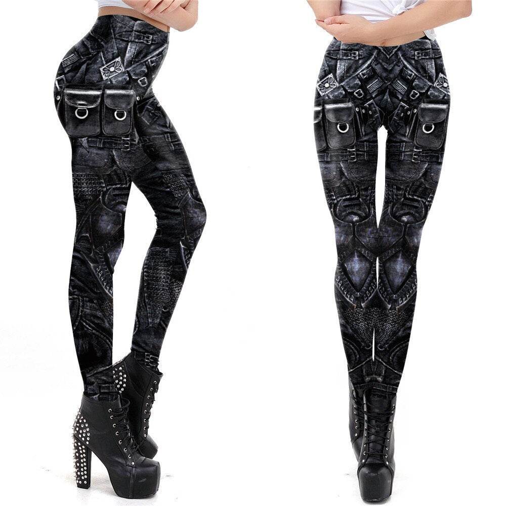 Adventurer Print Leggings | Yoga Pants | Black and White Steampunk Stretchy - Small