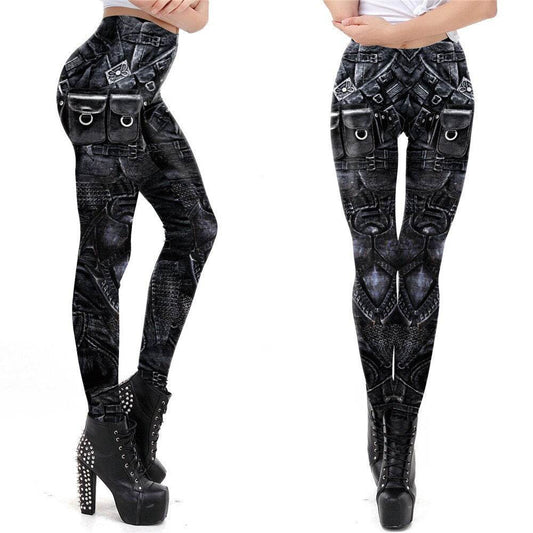 Adventurer Print Leggings | Yoga Pants | Black and White Steampunk Stretchy - Small
