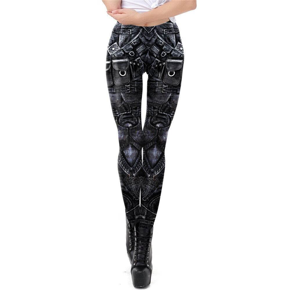 Adventurer Print Leggings | Yoga Pants | Black and White Steampunk Stretchy - Small