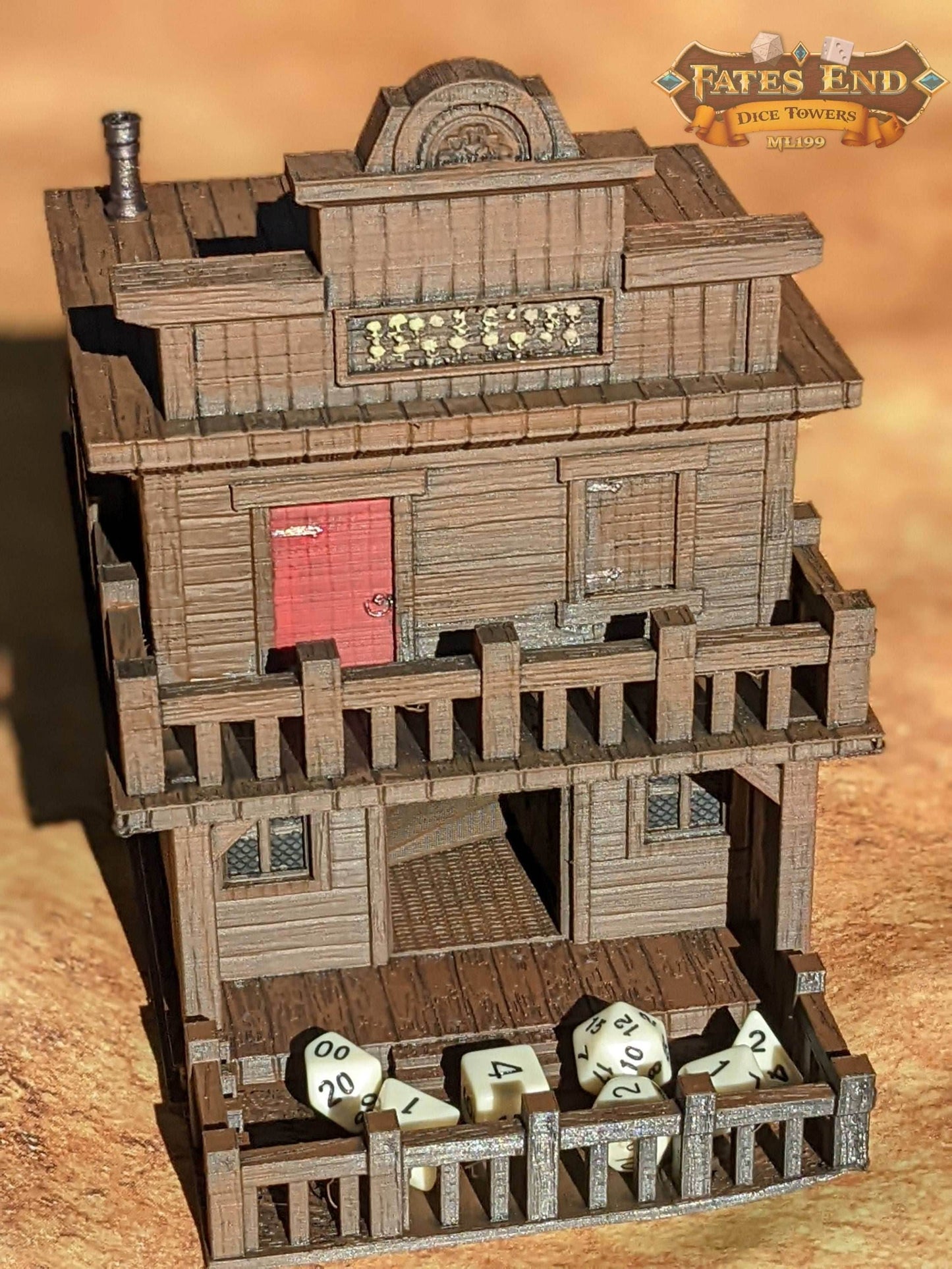 Ghost Town 3D Printed Dice Tower- Fate's End Collection- Have your sidearm ready to draw! - Black / Yes- Include Random Dice Set