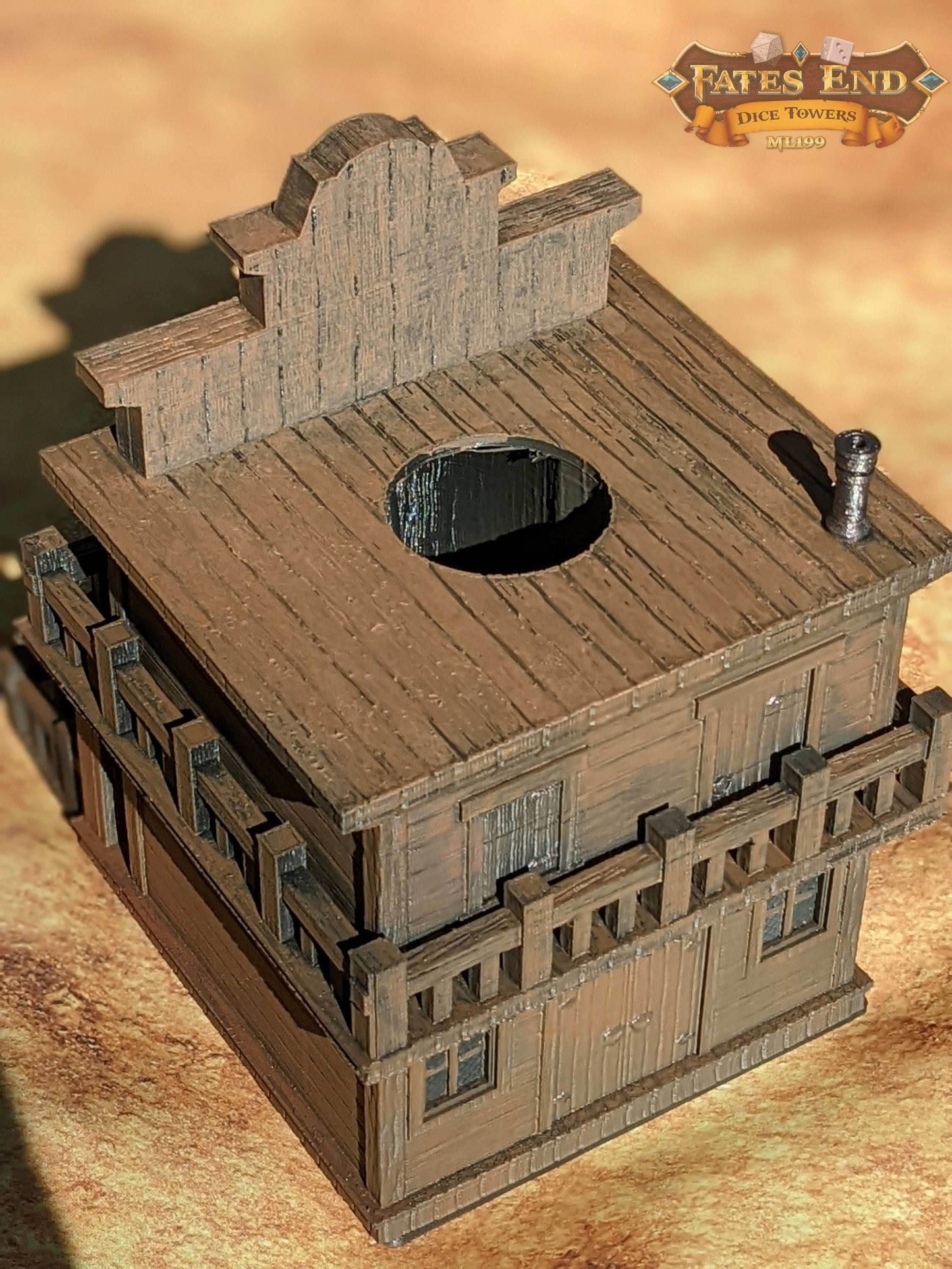 Ghost Town 3D Printed Dice Tower- Fate's End Collection- Have your sidearm ready to draw! - Black / Yes- Include Random Dice Set
