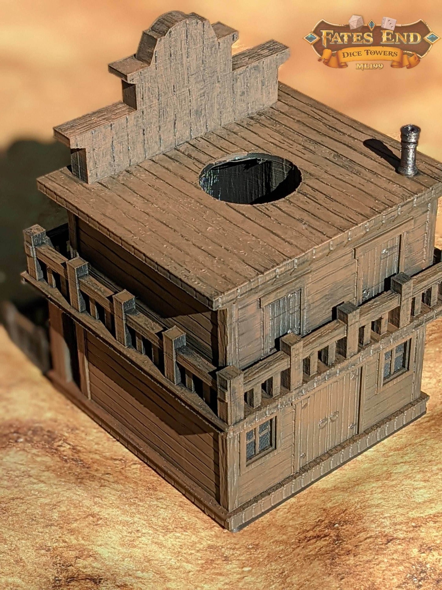 Ghost Town 3D Printed Dice Tower- Fate's End Collection- Have your sidearm ready to draw! - Black / Yes- Include Random Dice Set