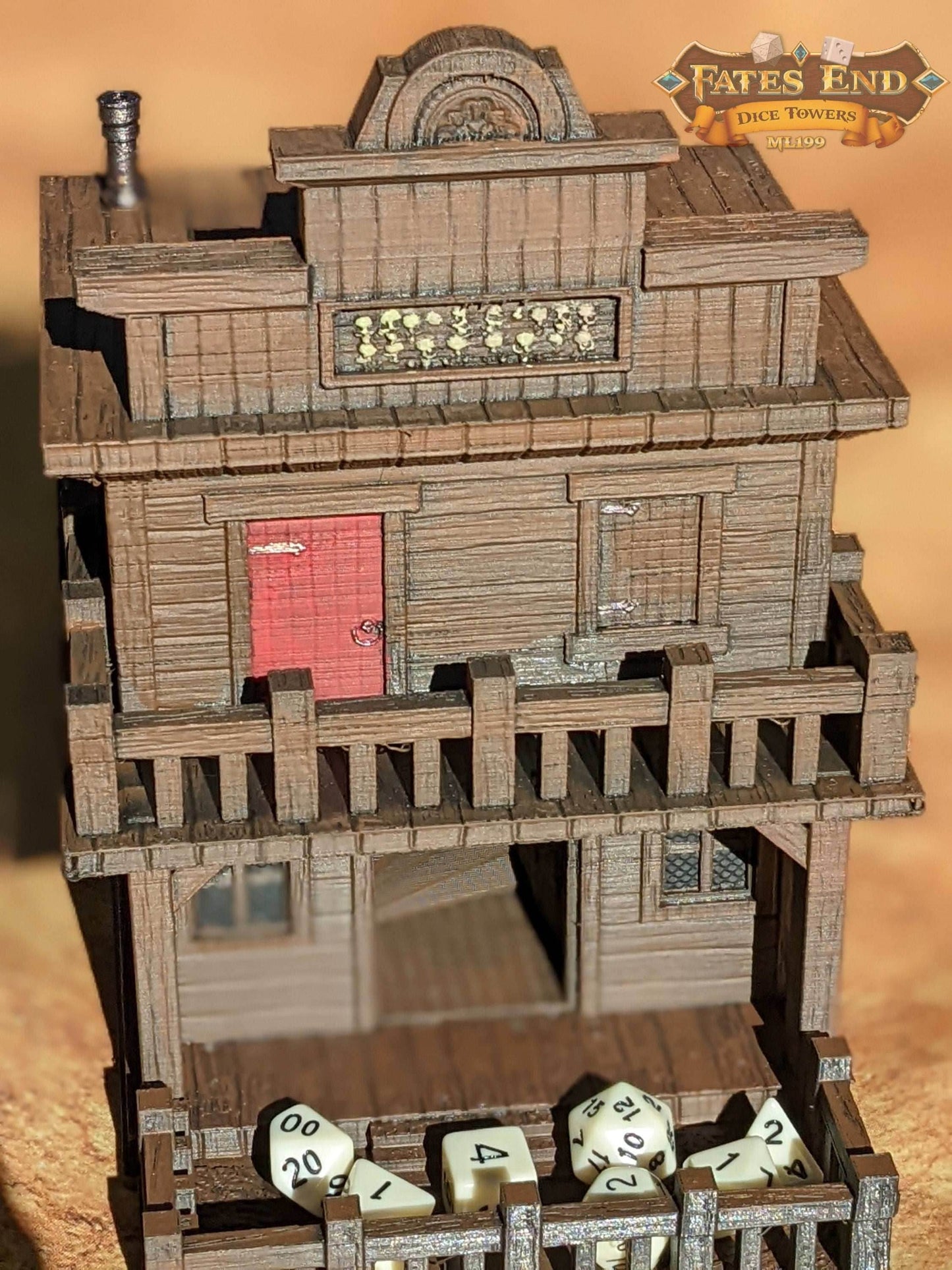 Ghost Town 3D Printed Dice Tower- Fate's End Collection- Have your sidearm ready to draw! - Black / Yes- Include Random Dice Set